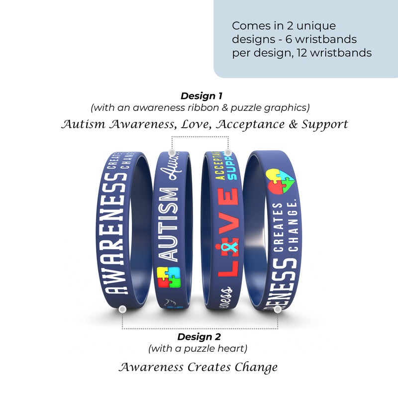Inkstone (12-pack) Autism Awareness Bracelets - Wholesale Bulk Pack of 1 Dozen Silicone Wristbands in Adult Unisex Size - Image 2